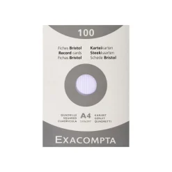 Exacompta - Pack de 100 Fiches bristol - A4 - petits carreaux - blanc