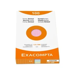 Exacompta - Pack de 100 Fiches Bristol - 12,5 x 20 cm - petits carreaux - non perforées - couleurs assorties