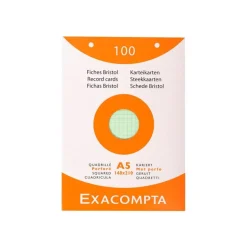 Exacompta - Pack de 100 Fiches bristol - A5 - petits carreaux - couleurs assorties