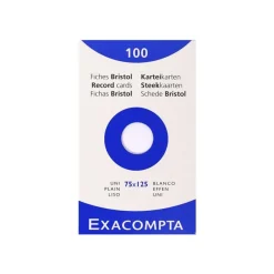 Exacompta - Pack de 100 Fiches Bristol - 7,5 x 12,5 cm - unies - non perforées - blanc