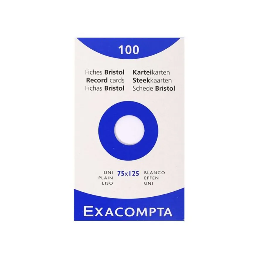 Exacompta - Pack de 100 Fiches Bristol - 7,5 x 12,5 cm - unies - non perforées - blanc
