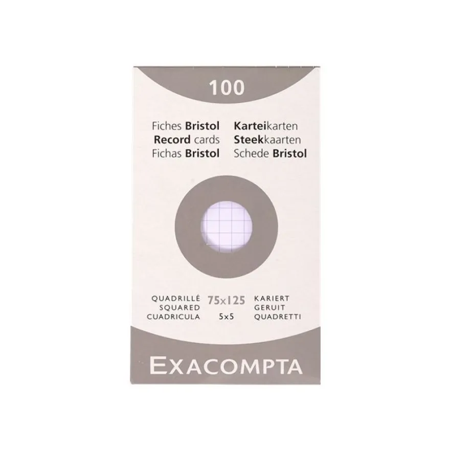 Exacompta - Pack de 100 Fiches bristol - 7,5 x 12,5 cm - petits carreaux - blanc