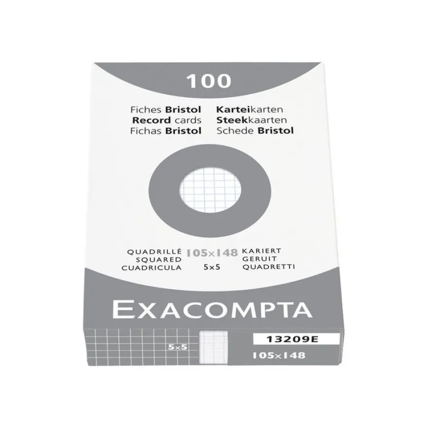 Exacompta - Pack de 100 Fiches Bristol - 10,5 x 14,8 cm - petits carreaux - non perforées - blanc
