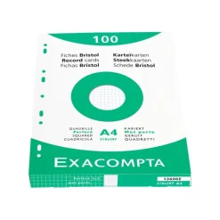 Exacompta - Pack de 100 Fiches Bristol - A4 - petits carreaux - perforées - blanc