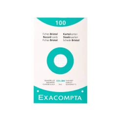 Exacompta - Pack de 100 Fiches Bristol - 12,5 x 20 cm - petits carreaux - perforées - blanc