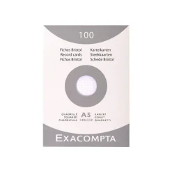 Exacompta - Pack de 100 Fiches Bristol - A5 - petits carreaux - non perforées - blanc