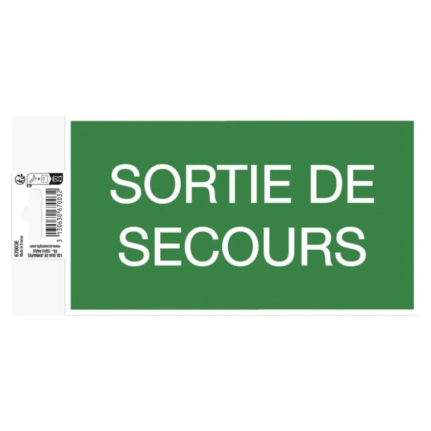Exacompta - Panneau de signalisation adhésif - Sortie de secours - 200 x 110 mm - vert