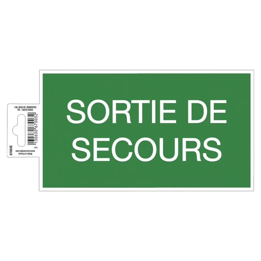 Exacompta - Panneau de signalisation adhésif - Sortie de secours - 200 x 110 mm - vert