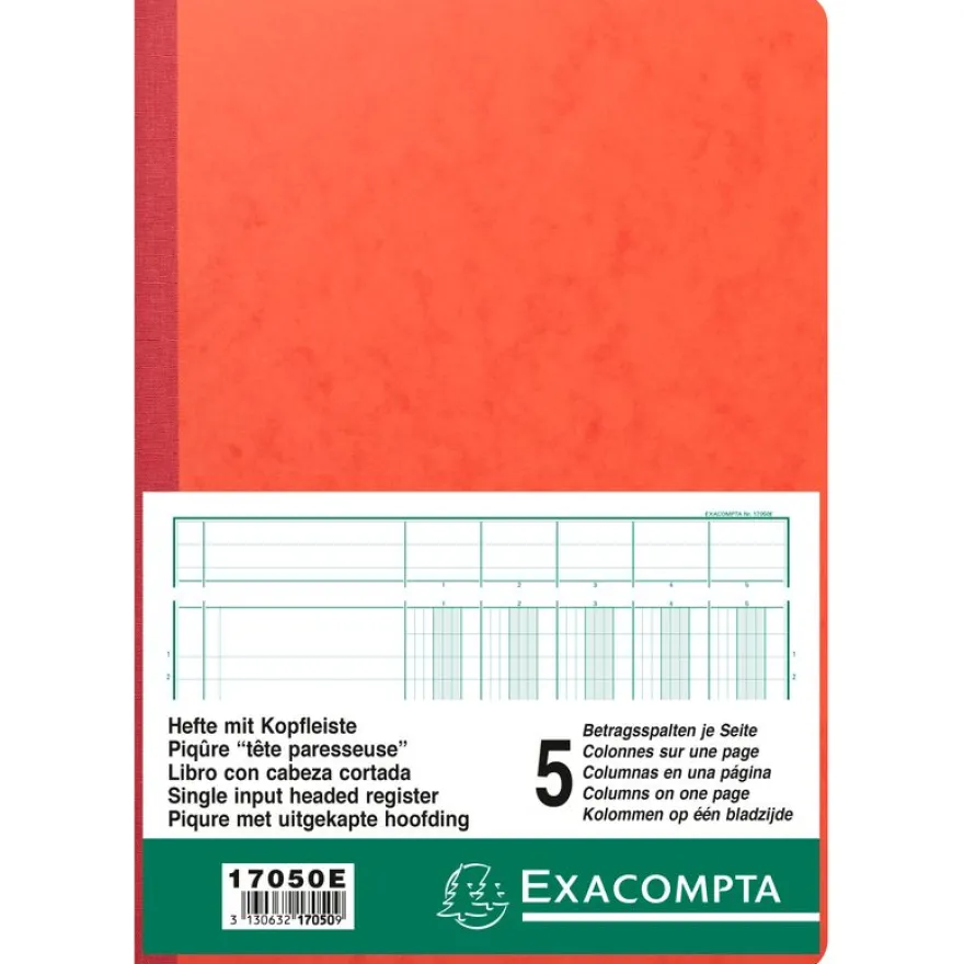 Exacompta - Piqûre à tête paresseuse - 5 colonnes sur 1 page - 29,7 x 21 cm - 80 pages