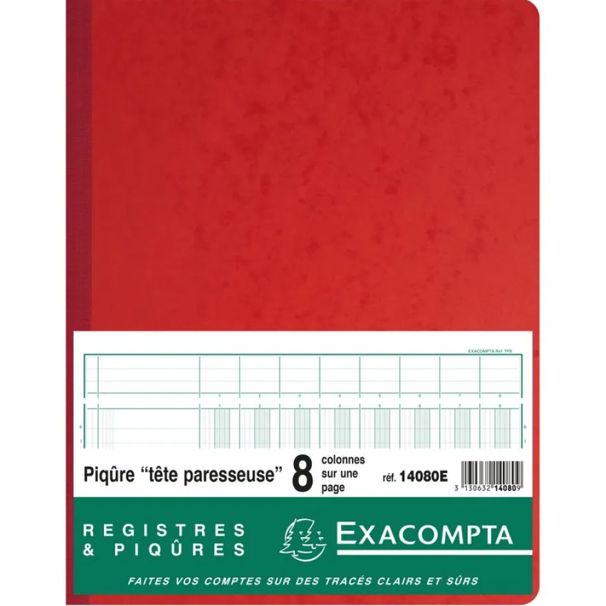 Exacompta - Piqûre à tête paresseuse - 8 colonnes sur 1 page - 32 x 25 cm - 80 pages