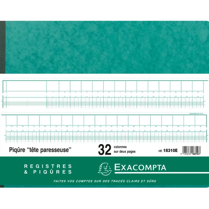 Exacompta - Piqûre à tête paresseuse - 32 colonnes sur 2 pages - 29,7 x 38 cm - 80 pages