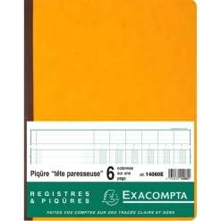 Exacompta - Piqûre à tête paresseuse - 6 colonnes sur 1 page - 32 x 25 cm - 80 pages