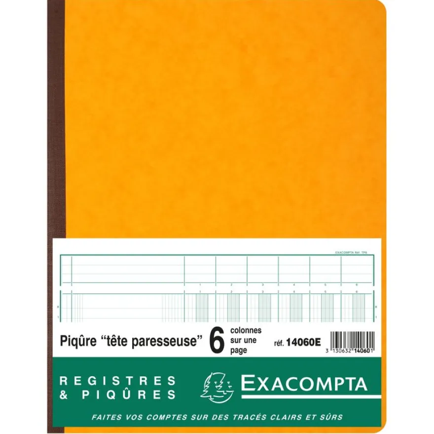 Exacompta - Piqûre à tête paresseuse - 6 colonnes sur 1 page - 32 x 25 cm - 80 pages