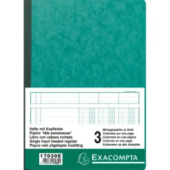 Exacompta - Piqûre à tête paresseuse - 3 colonnes sur 1 page - 29,7 x 21 cm - 80 pages