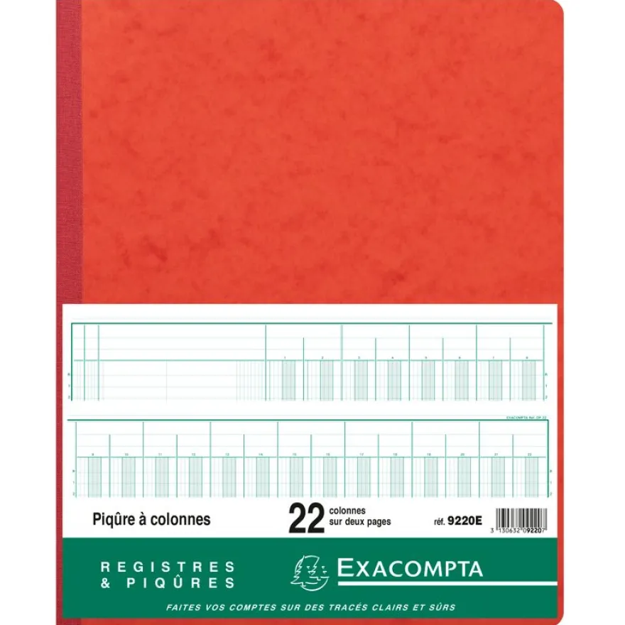 Exacompta - Piqûre comptable - 22 colonnes sur 2 pages - 40 x 30 cm - 80 pages
