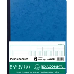 Exacompta - Piqûre comptable - 6 colonnes par page - 32 x 25 cm - 80 pages - bleu