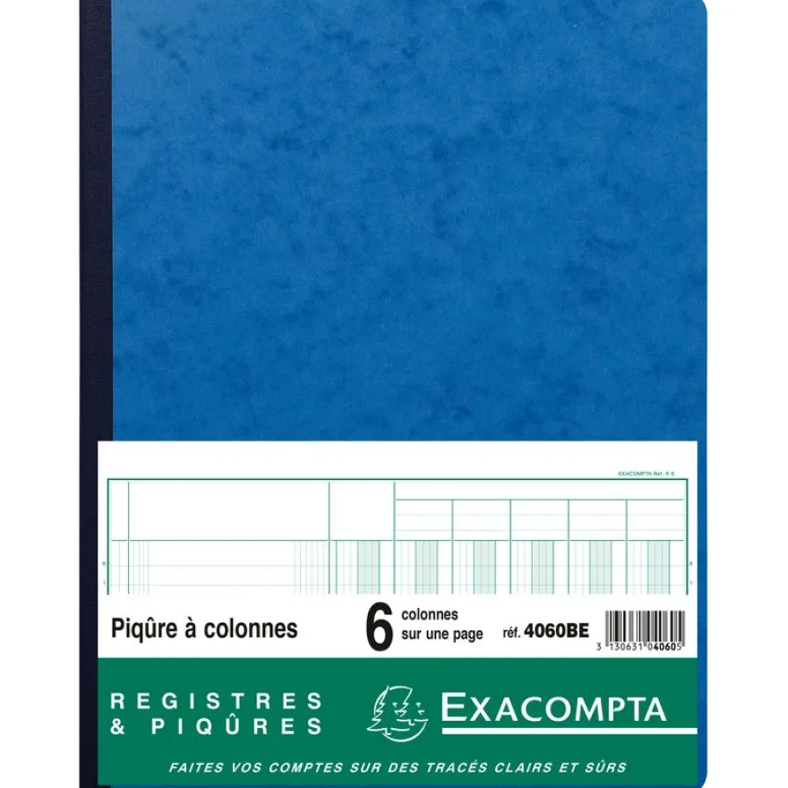 Exacompta - Piqûre comptable - 6 colonnes par page - 32 x 25 cm - 80 pages - bleu