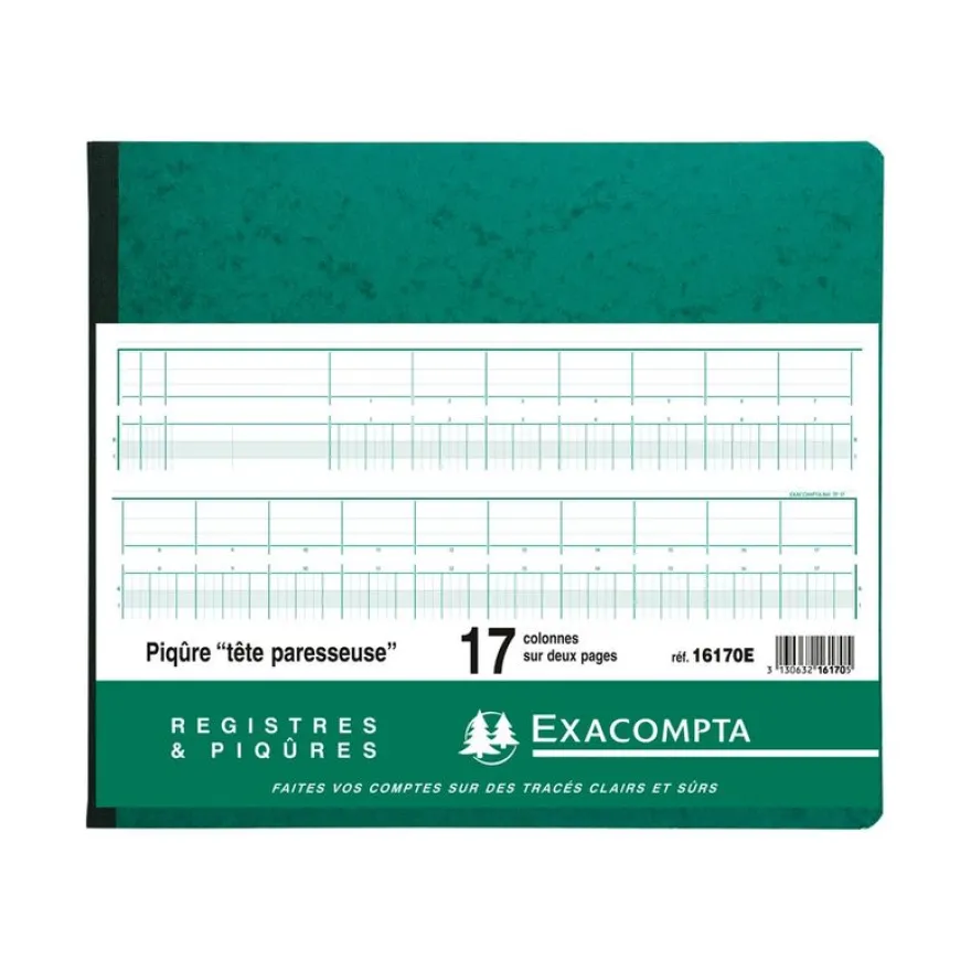 Exacompta - Piqûre tête paresseuse - 17 colonnes sur 2 pages - 27 x 32 cm