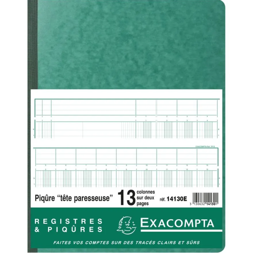 Exacompta - Piqûre tête paresseuse - 13 colonnes sur 2 pages - 32 x 25 cm - 80 pages