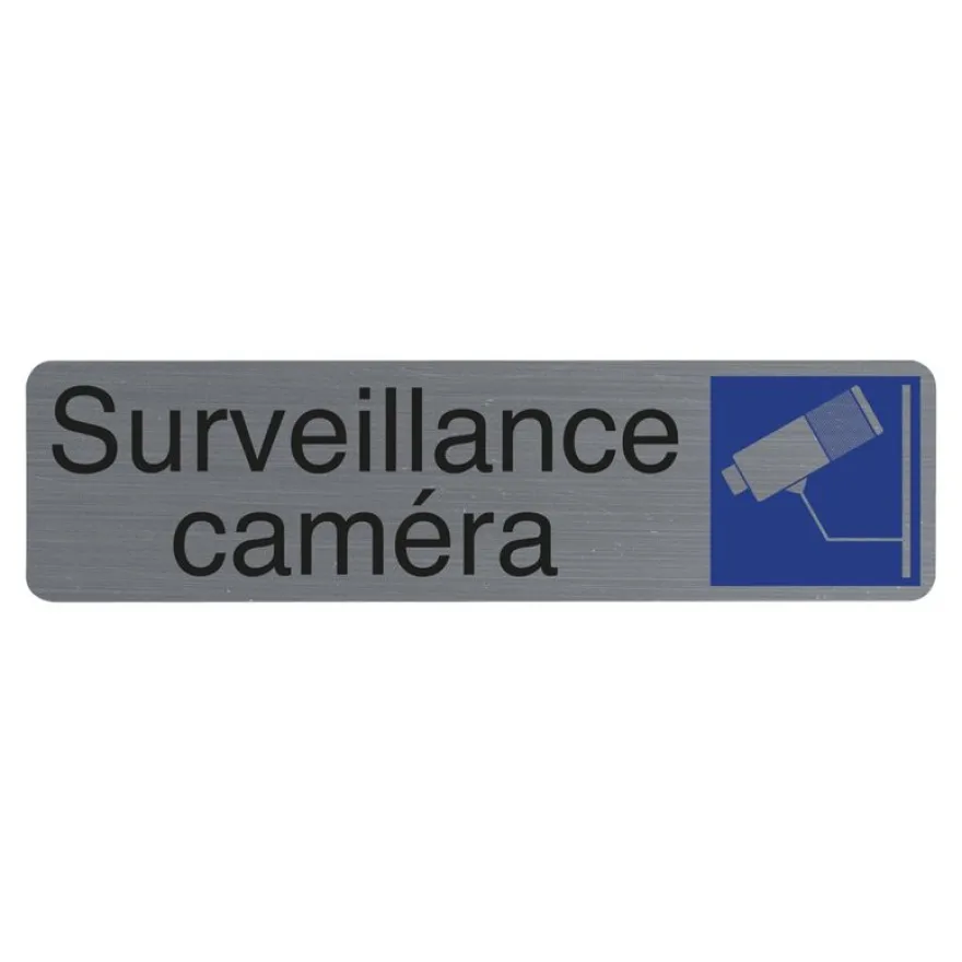 Exacompta - Plaque de signalisation Surveillance caméra - 165 x 44 mm - aluminium brossé