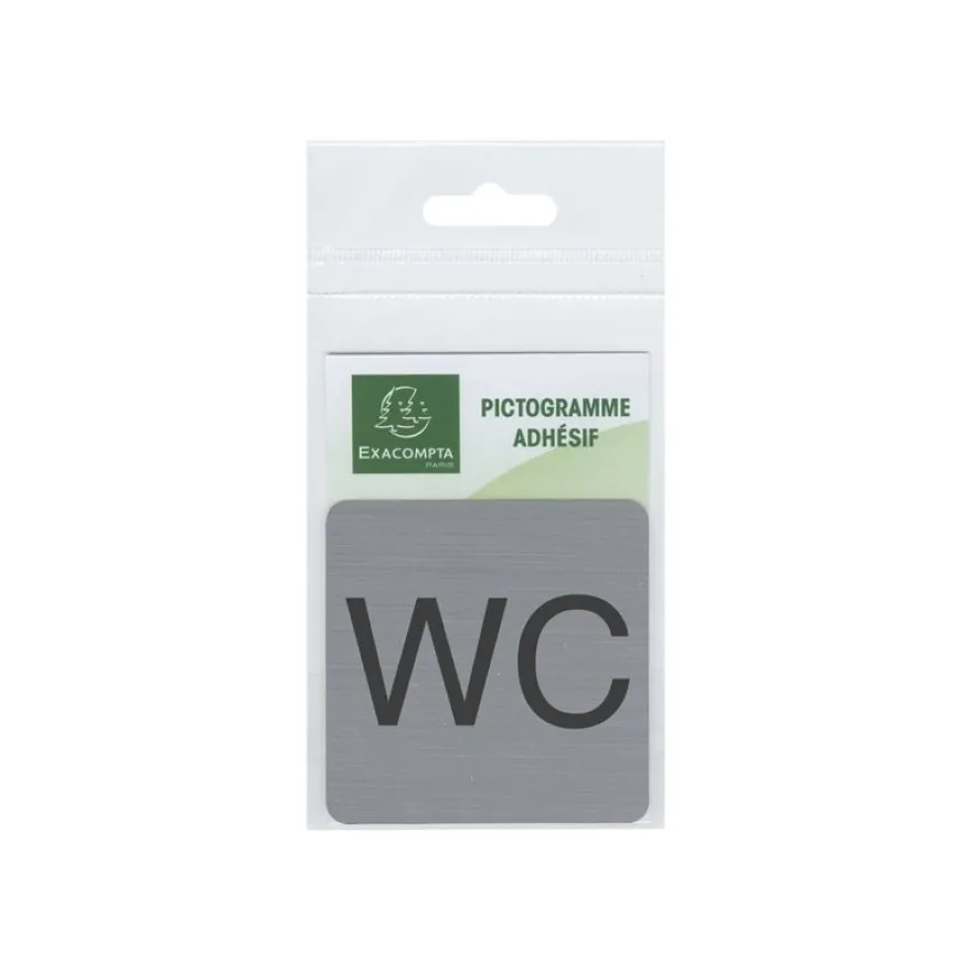 Exacompta - Plaque de signalisation WC - 75 x 75 mm - aluminium brossé
