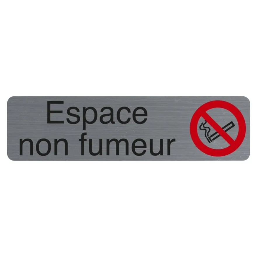 Exacompta - Plaque de signalisation Espace non fumeurs - 165 x 44 mm - aluminium brossé