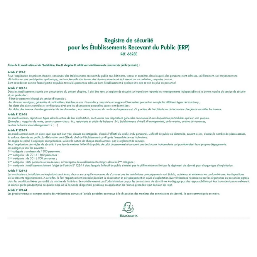 Exacompta - Registre de sécurité ERP - 32 pages - 24 x 32 cm