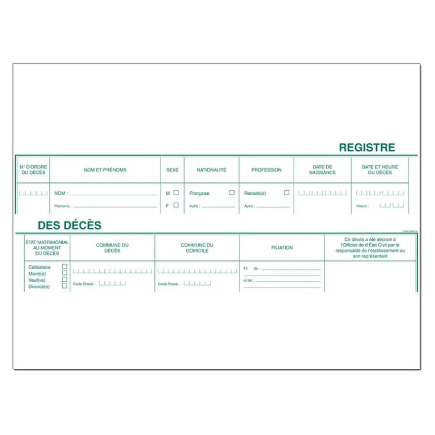 Exacompta - Registre des décès pour les hôpitaux, établissements sociaux - 24 x 32 cm