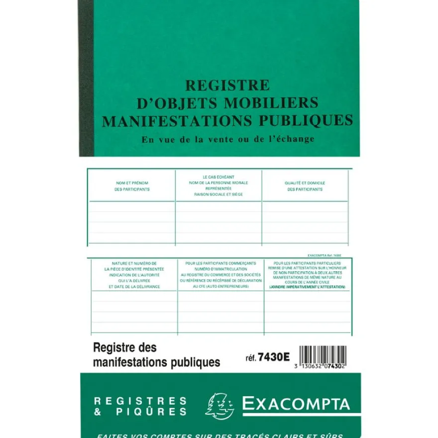 Exacompta - Registre des manifestations publiques - 32 x 19,5 cm - 80 pages