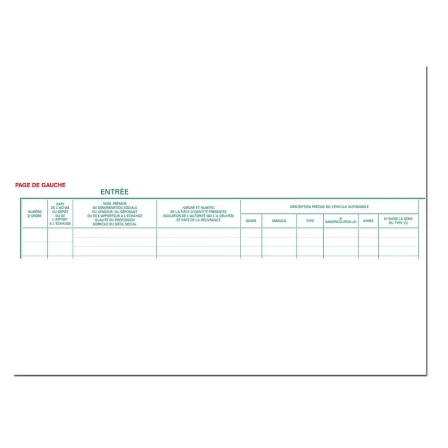 Exacompta - Registre des objets mobiliers pour les garages - 32 x 24 cm