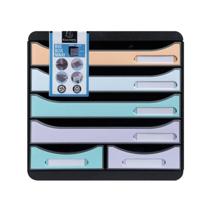 Exacompta Big-Box Maxi Aquarel - Module de classement 6 tiroirs - noir/pastel