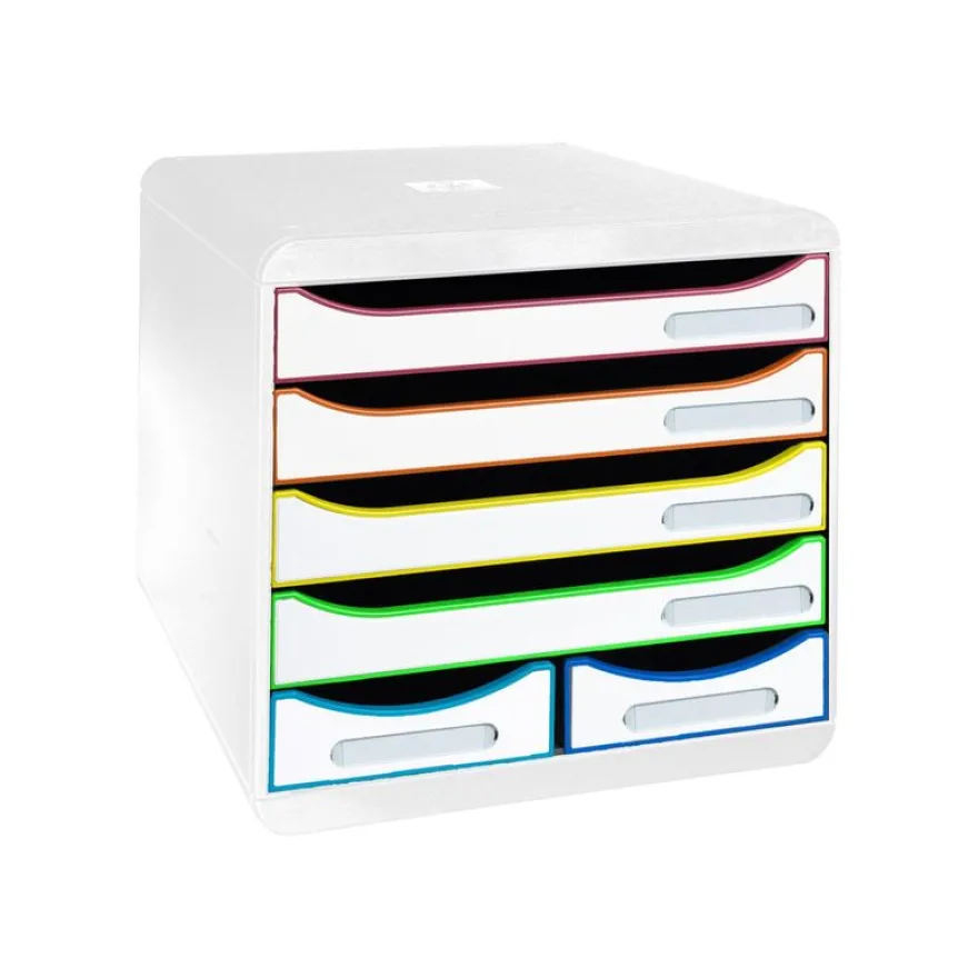 Exacompta Black Office - Module de classement 6 tiroirs - blanc/arlequin