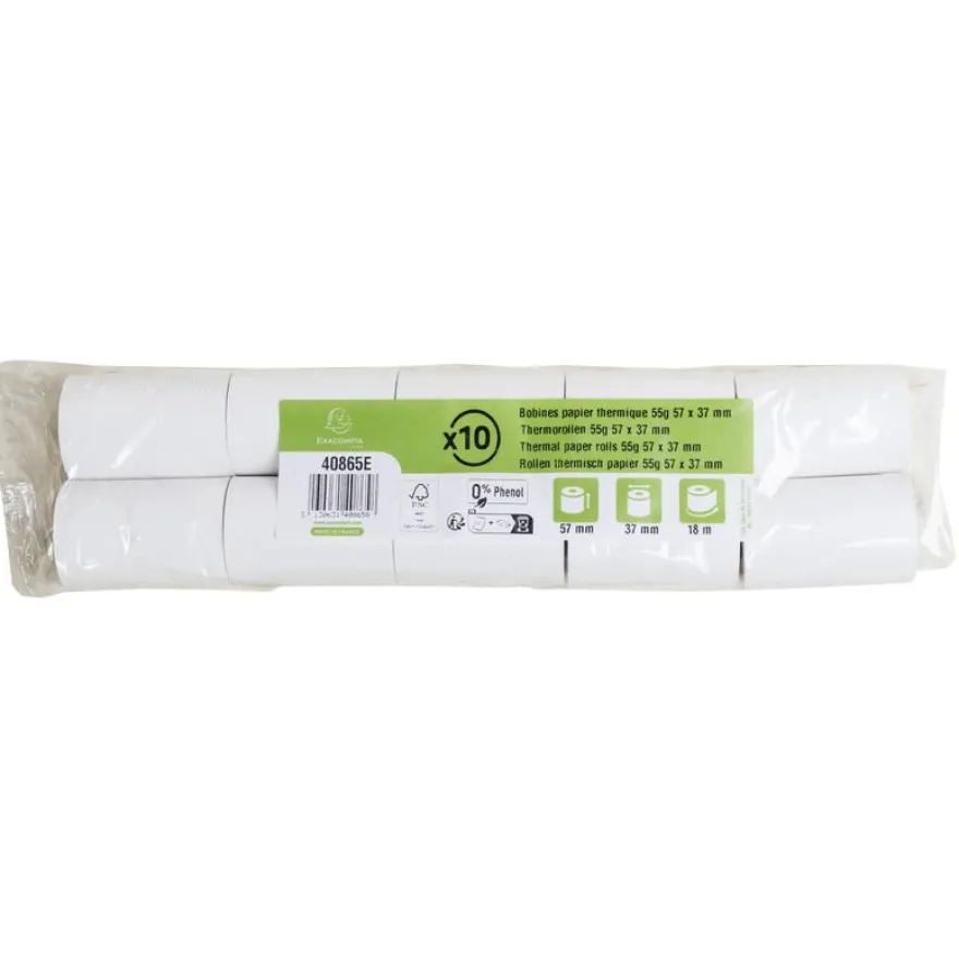 Exacompta Bobine Tickets Carte Bancaire 57x37 mm – 18 m – 1 pli – Thermique 55 g/m² – Sans Phénol – Blanc