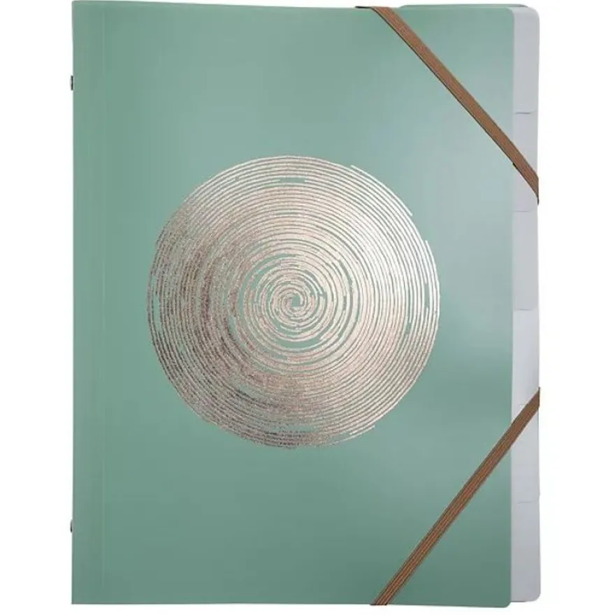 Exacompta Ellipse - Trieurs 6 compartiments à 3 rabats - A4 - Pour 180 feuilles - Timbre en or rose - gris, vert céladon, vieux rose