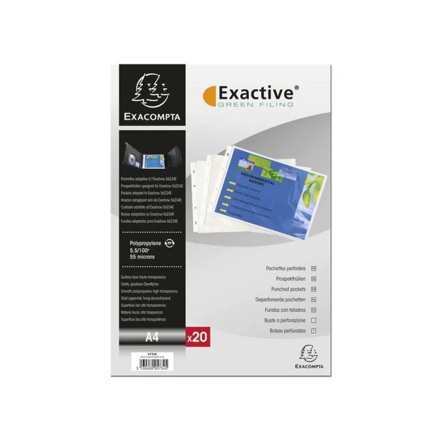 Exacompta Exactive - 20 Pochettes perforées - A4 paysage - cristal