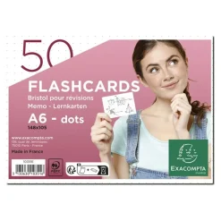 Exacompta Flashcards - 50 fiches bristols pour révisions sous anneau - 10,5 x 14,8 cm (A6) - Pointillé - Blanc