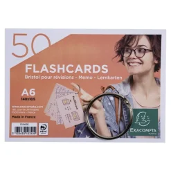 Exacompta Flashcars - 50 Bristols pour révisions sous anneau - 10,5 x 14,8 cm - ligné - couleurs assorties