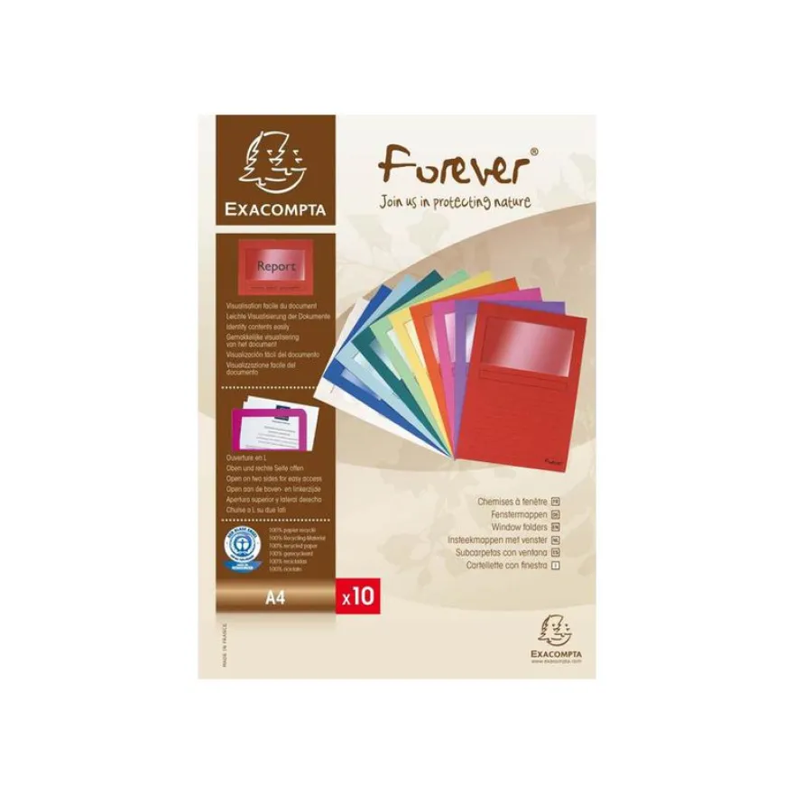 Exacompta Forever - 10 Chemises à fenêtre - 130 gr - couleurs assorties