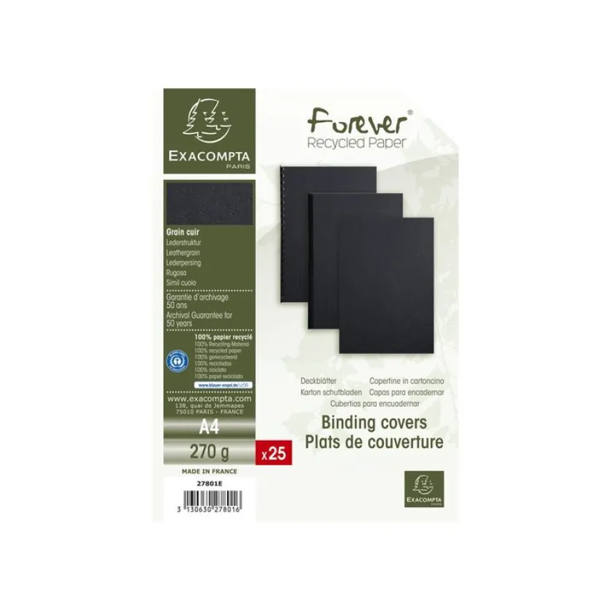 Exacompta Forever - Carton recyclé - A4 (210 x 297 mm) - noir - 270 g/m² - 25 unités couverture à reliure