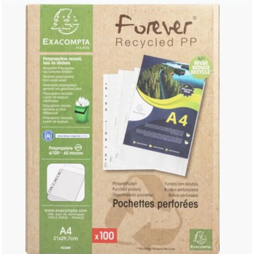 Exacompta Forever Opak - pochette perforée - pour A4 - crystal translucide (pack de 100)