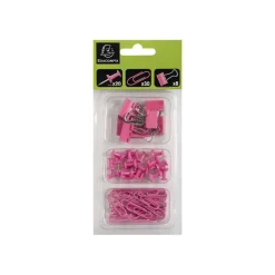 Exacompta Iderama - Kit de 58 attaches (pince-notes, trombones et punaises) - rose