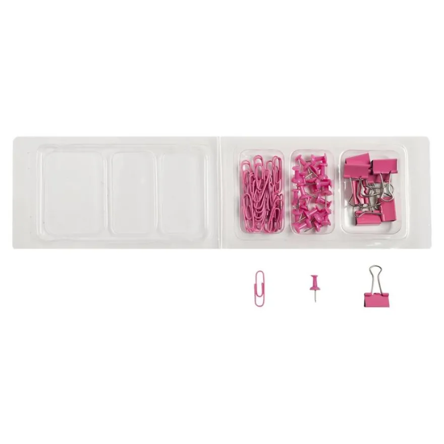 Exacompta Iderama - Kit de 58 attaches (pince-notes, trombones et punaises) - rose