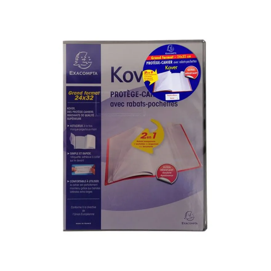Exacompta Kover - Protège cahier avec rabats-pochettes - 24 x 32 cm - Disponible dans différentes couleurs translucides