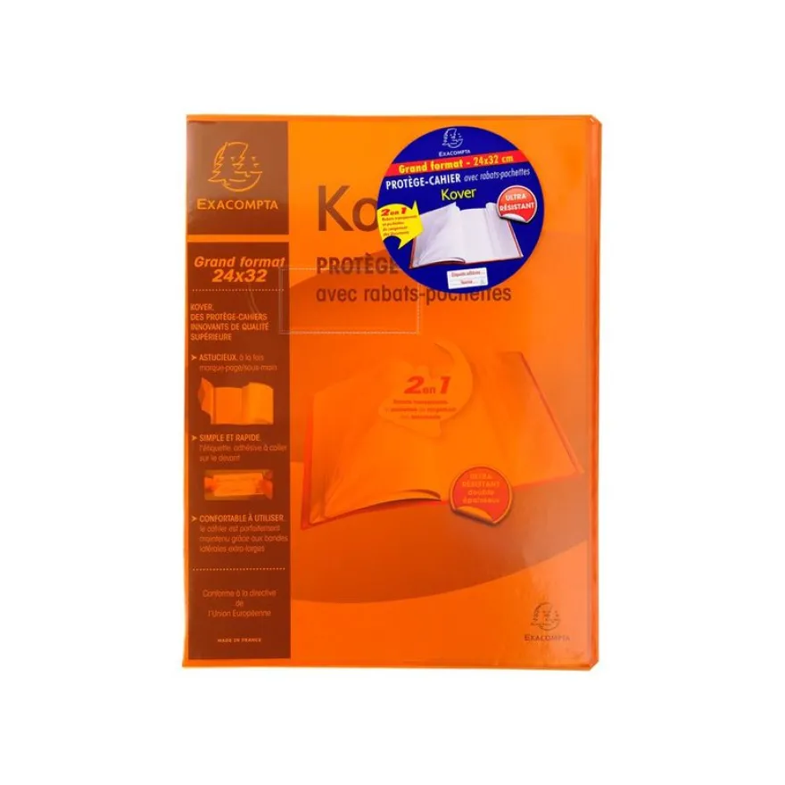 Exacompta Kover - Protège cahier avec rabats-pochettes - 24 x 32 cm - Disponible dans différentes couleurs translucides