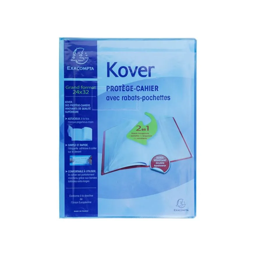 Exacompta Kover - Protège cahier avec rabats-pochettes - 24 x 32 cm - Disponible dans différentes couleurs translucides