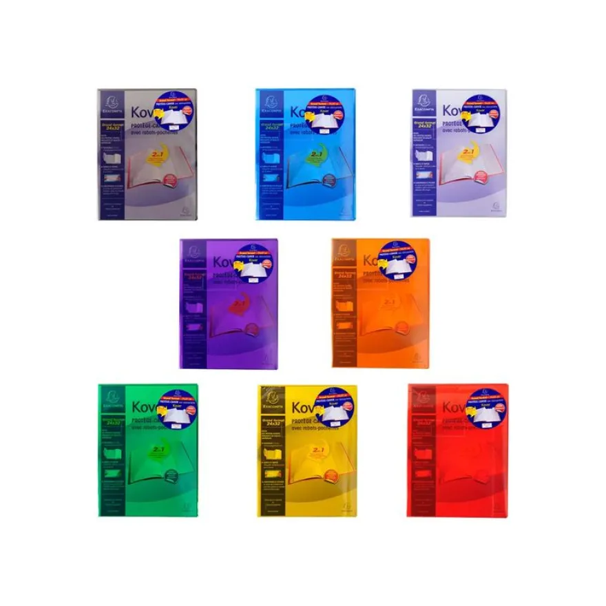 Exacompta Kover - Protège cahier avec rabats-pochettes - 24 x 32 cm - Disponible dans différentes couleurs translucides