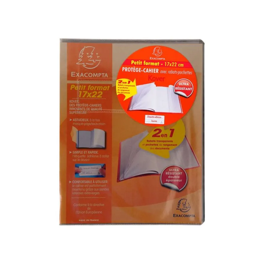 Exacompta Kover - Protège cahier avec rabats-pochettes - 17 x 22 cm - Disponible dans différentes couleurs translucides