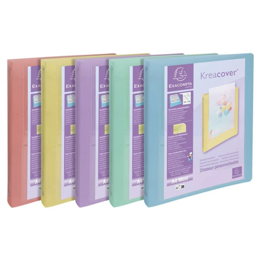 Exacompta Kréacover Pastel - Classeur à anneaux personnalisable - Dos 40 mm - A4 - pour 275 feuilles - disponible dans différentes couleurs
