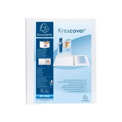 Exacompta Kreacover - Classeur à anneaux personnalisable - Dos 38 mm - A4 Maxi - pour 100 feuilles - blanc - 2 pochettes extérieures