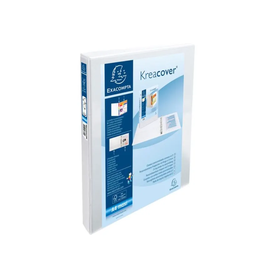 Exacompta Kreacover - Classeur à anneaux personnalisable - Dos 38 mm - A4 Maxi - pour 100 feuilles - blanc - 2 pochettes extérieures